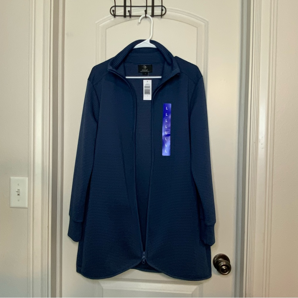 MPG Ottoman Long Zip-Up Jacket. Navy blue, size Large NWT